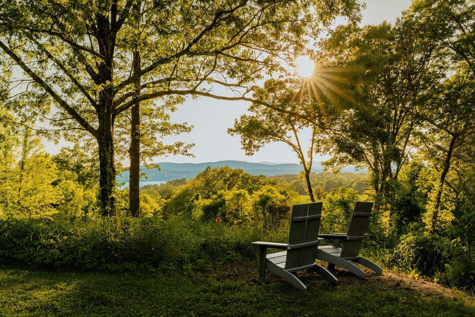 Catskill Mountains and 2 Adirondack chairs